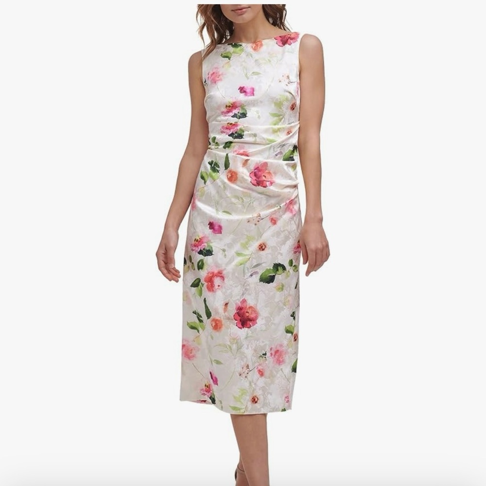 Eliza J Floral Midi Dress - White and Pink